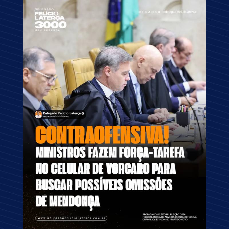 Publicação no Instagram: 📲 @delegadofeliciolaterca | A poucas horas do julgamento, Moraes, Zanin e Gilmar mobilizaram equipes para…