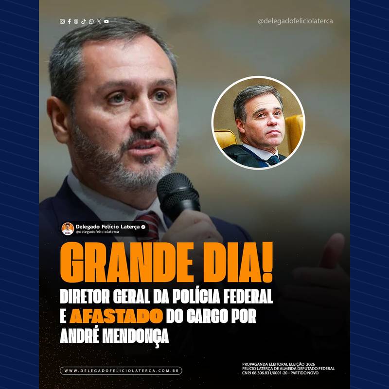 Publicação no Instagram: O Partido Novo fez um pedido, e o ministro André Mendonça DEFERIU o pedido de afastamento de Andrei Rodrigues…