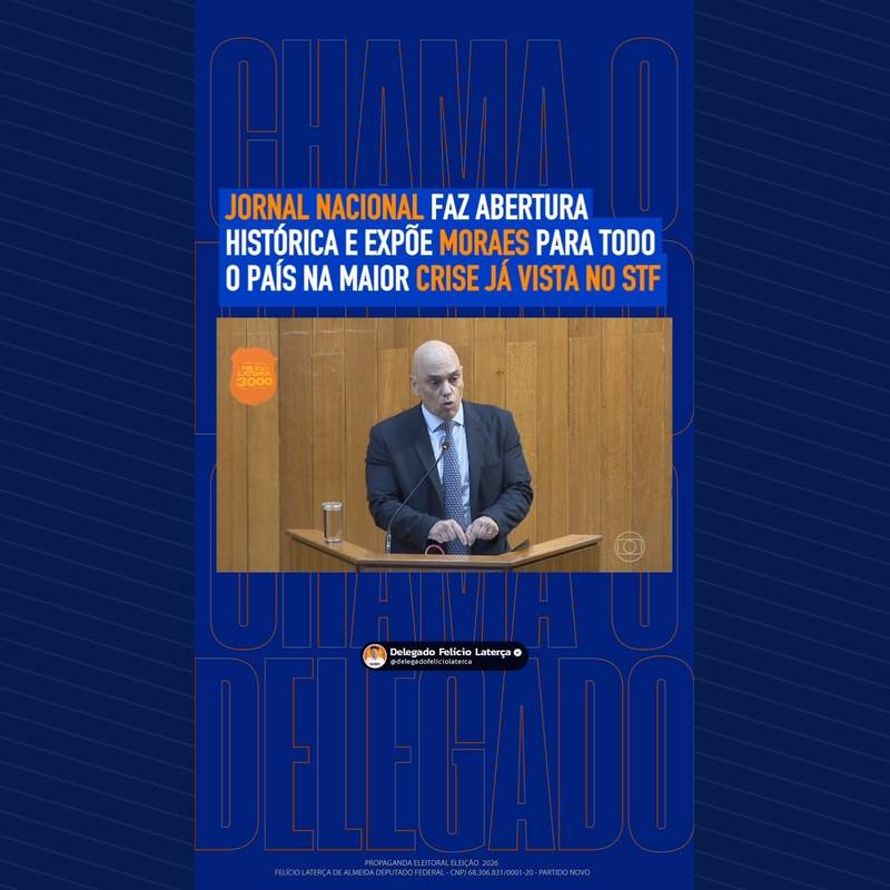 Publicação no Instagram: A abertura do Jornal Nacional destacou novas revelações envolvendo Alexandre de Moraes e Daniel Vorcaro…