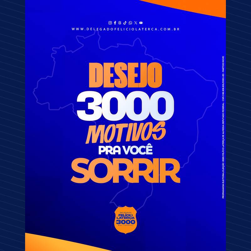 Publicação no Instagram: Que nunca faltem motivos para sorrir. Eu desejo 3.000 para você! 🧡💙