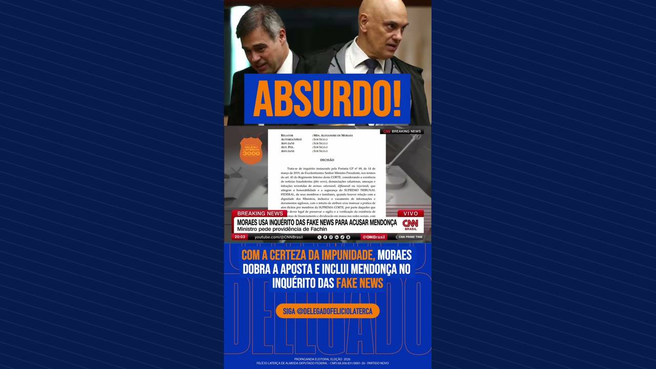 Miniatura do vídeo: Moraes dobra a aposta e inclui Mendonça no inquérito das Fake News!